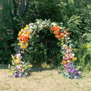 bright colorful flower arch
